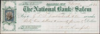   philatelics country united states national bank of salem 1872 check