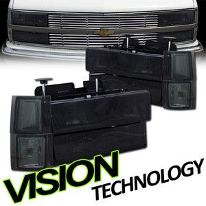 94 99 Chevy C K 1500 2500 Suburban Smoked Lens Headlights Bumper 