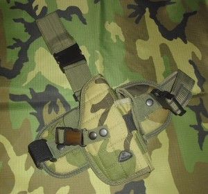 Drop Leg Pistol Holster w Spare Mag Pouch Woodland Camo