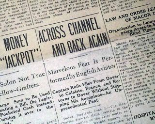 1910 Old Newspaper Charles Rolls English Channel Airplane Flight 