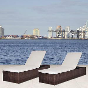 Outdoor 2 Pack Wicker Chaise Lounge Chair Set Cushions