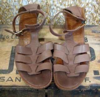 Chie Mihara Womens Brown Strappy Leather Low Wedge Sandals Shoes 37 7 