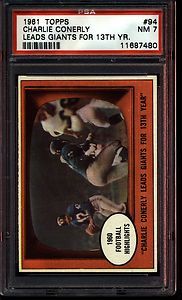 1961 Topps 94 Charlie Conerly Leads Giants for 13th Year PSA 7 7480 