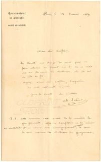 Music Autograph of French Cellist Charles Joseph Lebouc in 1869 Letter 