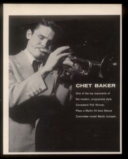 1959 Chet Baker Photo Martin Trumpet Vintage Print Ad
