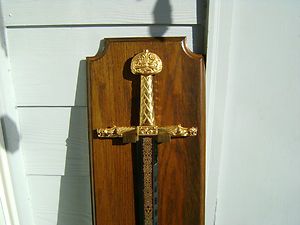 The Franklin Mint, Sword of Charlemagne w/ Display Wall Plaque, 38.5 