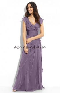 Adrianna Papell Violet Tiered Chiffon Formal Gown 8 New