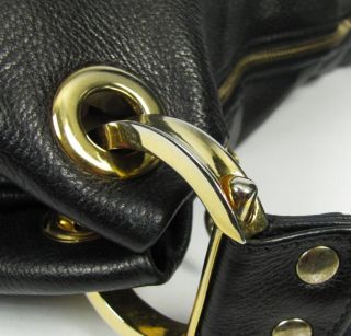 Christopher Kon Black PEBBLED Leather Hobo Shoulder Bag Purse Large 