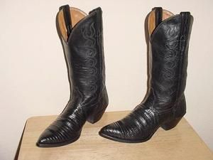 Chisholm Womens Fabulous Blk Lizard Skin Leather Cowboy Boots 7 M 