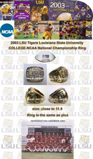   Tigers Louisiana State University Championship Champions Ring