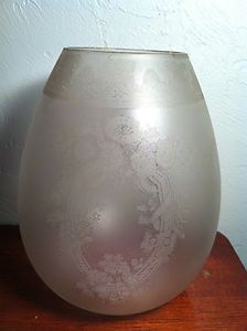 Antique Gas Kerosene Oil Lamp Glass Globe Egg Shaped Victorian Etched 