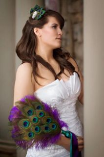 Christine Peacock and Ostrich Bridal Feather Wedding Fan Bouquet 