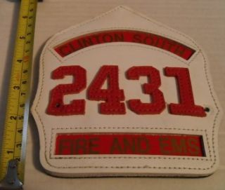 Leather Helmet Shield Clinton South Fire EMS Red White Collectible 