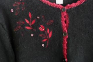 EUC Christopher & Banks M/L Black/Red Ramie/Cotton Cardigan Sweater