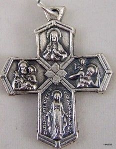 Silver 4 Way St Christopher Cross Saint Medal Crucifix