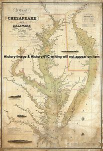 1840 BEAUTIFULL WALL MAP CHESAPEAKE DELAWARE BAY