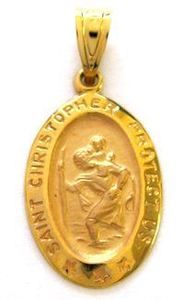 14k Real Yellow Gold St Saint Christopher Oval Medal Charm Pendant New 