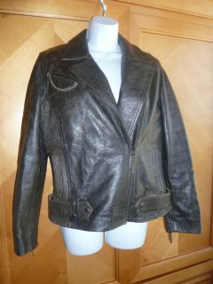 Chevignon Motorcycle Vintage Look Leather Jacket Womens Large L