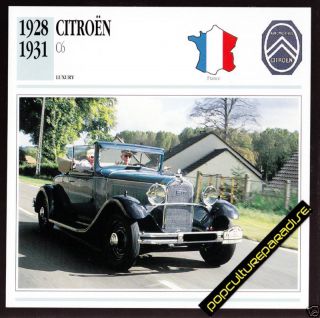 1928 1931 Citroen C6 France Car Picture Spec Info Card