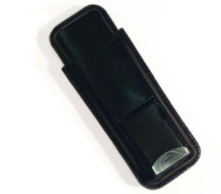 BLACK LEATHER 2 CIGAR CASE With CUTTER AND BUILD IN CUTTER POUCH ~