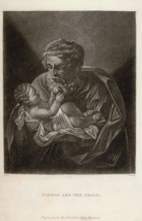 1844 Steel Engraving Simeon Meeting Child Jesus Baby   ORIGINAL