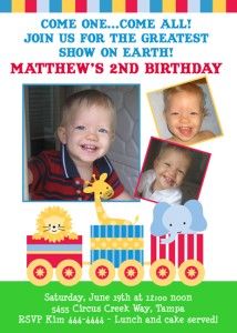 Carnival and Circus Themed Birthday Party Invitations