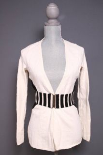 Anthropologie Cinches Cables Moth Ivory Black belted cardigan