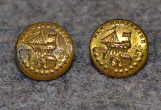Antique Civil War Brass Buttons Uniform New Hampshire Original 2 Pair