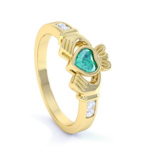 10K Gold Irish Handcrafted Claddagh Ring with Heart Shaped CZ