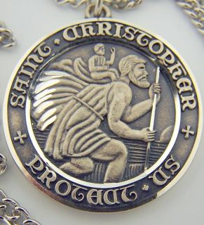  925 Silver Antique Style St Christopher W Jesus Pendant Medal 24 Chain