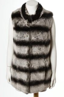 Rachel Zoe Gray Black Plush Faux Chilla Fur Striped Cozy Vest Sz S