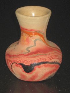 Vintage Nemadji USA Orange Red Black Swirl Clay Pottery Vase