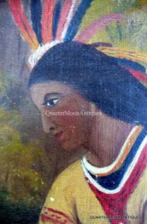 Antique Painting of Native Americans Americana Folk Art 19th Century