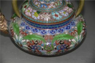 Antique Old Chinese Bronze Cloisonne Kettle Water Pot