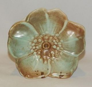Vintage McCoy Flower Blossom Rustic Teal Wall Pocket Art Pottery