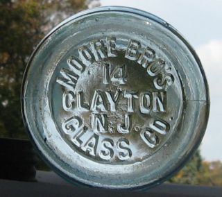 CLAYTON NJ MASONS PAT NOV 30 1858 FRUIT JAR MORE BROS CO AQUA BLUE 14