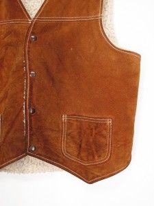 Vintage Western Suede Split Cowhide Leather Sherpa Lined Vest Brown M