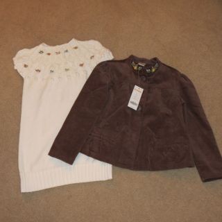 Girls sz 6 Gymboree Brown Corduroy Jacket w/ Cream Sweater Dress