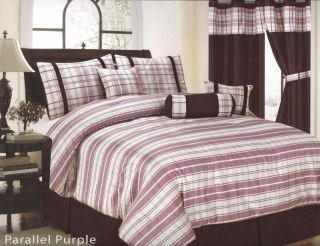 Pcs Classic Parallel Plaid Comforter Set Bed in A Bag Queen Light