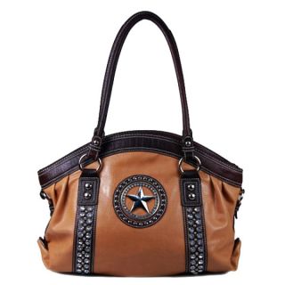  Emblem Rhinestones Studs Shoulder Handbag Purse Tan CLEARANCE