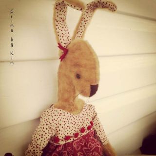 Primitive Christmas Fuzzy Bunny Rabbit Bear Doll Candy Cane