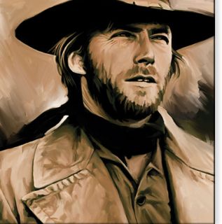 Clint Eastwood Western Signed Canvas Painting 30 x 18