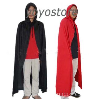 Black Red Hooded Cloak Cape Hat for Halloween Costume Party Men