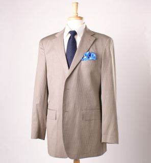 1395 DAVID CHU Light Brown Stripe Side Vent Wool Suit 42 L Summer