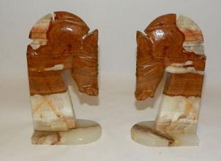Vintage Marble Horse Head Figurines Book Ends Carved Equestrian