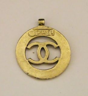 Coco Chanel CC Cut Out Logo 14k Gold pl Large Pendant Charm Zipper