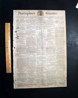  PORCUPINES GAZETTE Philadelphia PA 1798 Newspaper William Cobbett