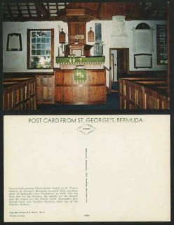 Bermuda Old Postcard St Peters Church Interior Pulpit