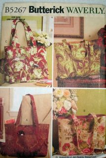 Waverly Fabric Tote Bags Lined Sewing Pattern B5267