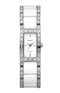 DKNY Glitz Small Rectangular Ceramic & Crystal Watch